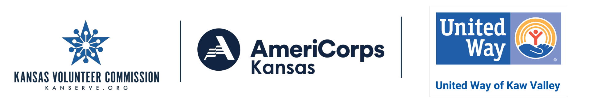 Logos for Kansas Volunteer COmmission, AmeriCorps and United Way of Kaw Valley