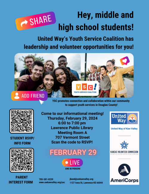 A flyer for the February 29 informational meeting of the Youth Service Coalition