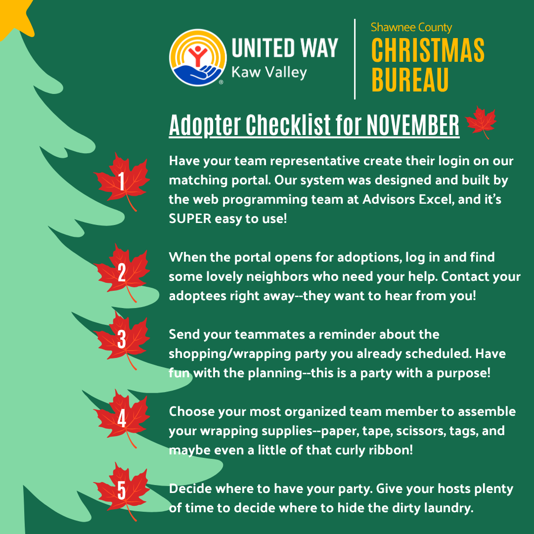 A checklist for adopting a Christmas Bureau family