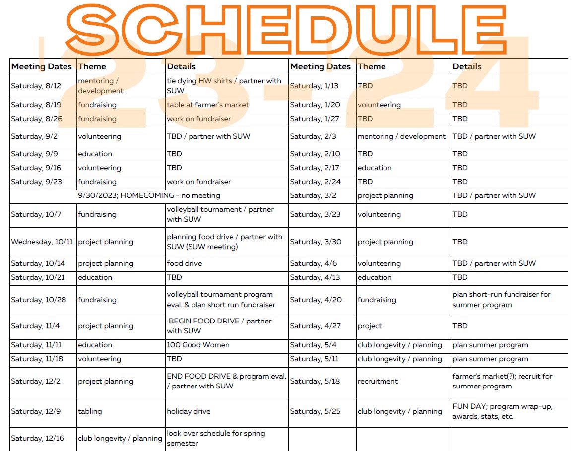 Youth Service Coalition Fall 2023 Schedule