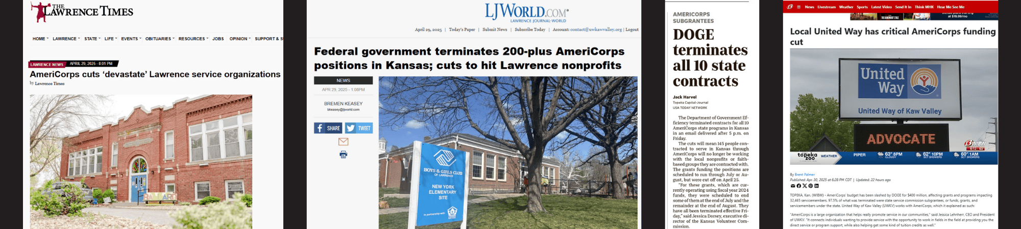 News headlines about cuts to Kansas AmeriCorps programs